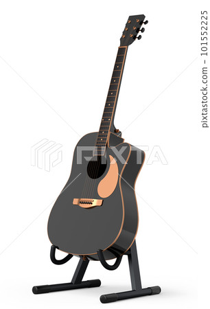 Electric acoustic guitar on stand isolated on white background. Electric acoustic guitar on stand isolated on white background. 101552225