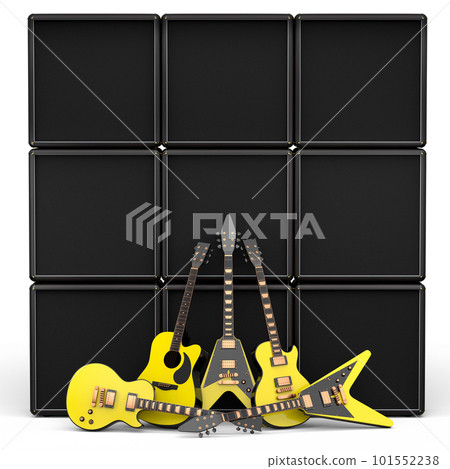Set of electric acoustic guitar and amplifier on white background. Set of electric acoustic guitar and amplifier on white background. 101552238