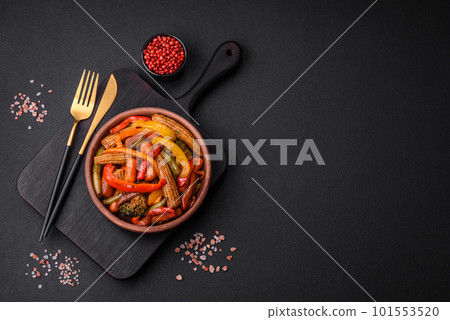 Mix of vegetables corn, carrots, peppers, broccoli, onions in teriyaki sauce Mix of vegetables corn, carrots, peppers, broccoli, onions in teriyaki sauce 101553520