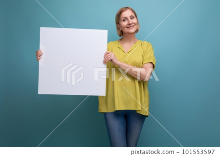 adult woman holding poster mockup for information adult woman holding poster mockup for information 101553597
