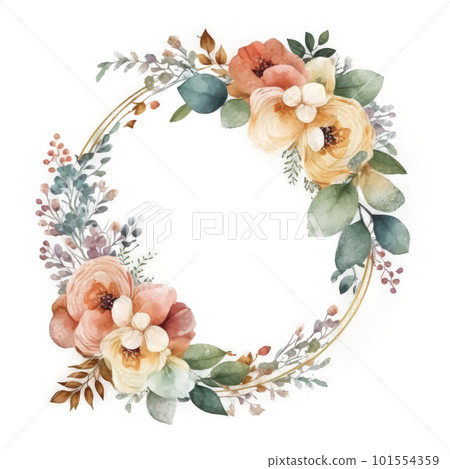 Watercolor floral wreath. Illustration AI Generative 101554359