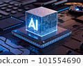 High-Tech AI Computer Chip with Futuristic Circuit Board Design 3D Illustration 101554690