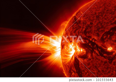 A close up of the sun with the emission of a huge protuberance. AI generative image A close up of the sun with the emission of a huge protuberance. AI generative image 101555643