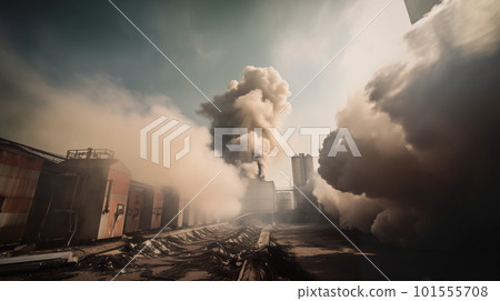Smoke billows from the stacks of industrial buildings. AI generative image Smoke billows from the stacks of industrial buildings. AI generative image 101555708