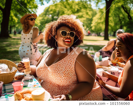 A group of women sitting at a picnic table. AI generative image A group of women sitting at a picnic table. AI generative image 101556060