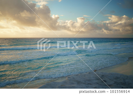 Sea shore on the Caribbean beach in the Zona Hoteleria in Cancun. 101556914