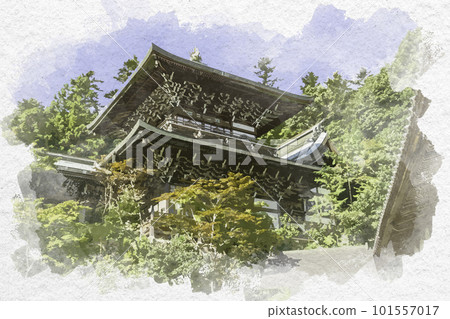 Watercolor-style Miyajima Daisho-in Maniden, Hatsukaichi City, Hiroshima Prefecture 101557017