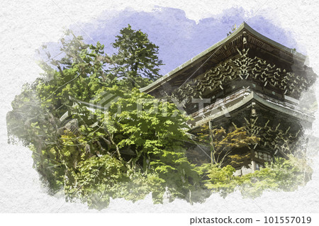 Watercolor-style Miyajima Daisho-in Maniden, Hatsukaichi City, Hiroshima Prefecture 101557019