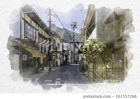 廣島縣廿日市市水彩風格的宮島町屋街 廣島縣廿日市市水彩風格的宮島町屋街 101557266