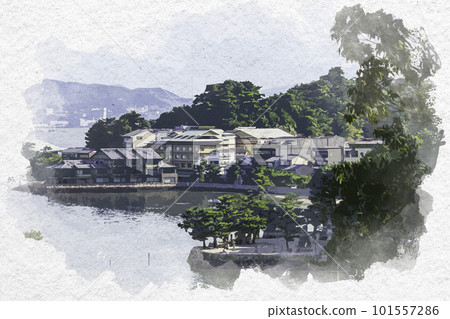 水彩風格的宮島街景,廣島縣廿日市市 水彩風格的宮島街景,廣島縣廿日市市 101557286