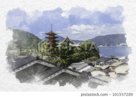 水彩風格的宮島街景,廣島縣廿日市市 水彩風格的宮島街景,廣島縣廿日市市 101557289