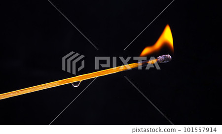 Burning wood match on a dark background close-up. burning tree fire 101557914