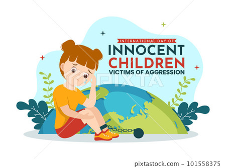 International Day of Innocent Children Victims of Aggression Vector Illustration with Kids Sad Pensive and Cries in Flat Cartoon Hand Drawn Templates 101558375