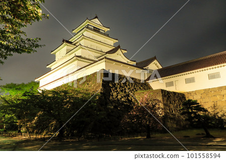 Aizuwakamatsu Castle (Tsuruga Castle) lit up at night, Aizuwakamatsu City, Fukushima Prefecture 101558594