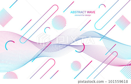 Abstract colorfull wave element for design. Digital frequency track equalizer. Stylized line art background.Vector illustration.Wave with dots created using blend tool.Curved wavy line, smooth stripe 101559618