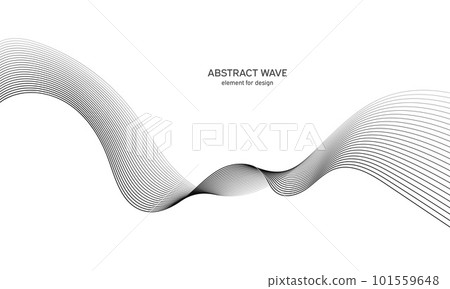 Abstract wave element for design. Digital frequency track equalizer. Stylized line art background. Vector illustration. Wave with lines created using blend tool. Curved wavy line, smooth stripe. 101559648