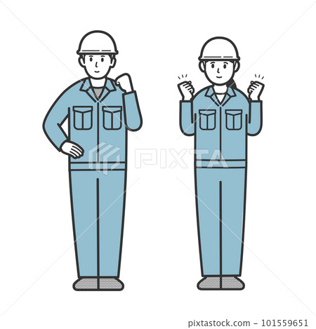 Illustration of a worker man and woman doing a guts pose Illustration of a worker man and woman doing a guts pose 101559651