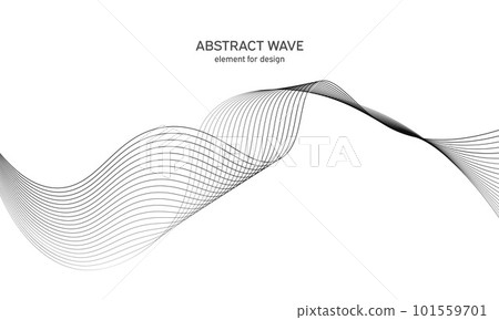 Abstract wave element for design. Digital frequency track equalizer. Stylized line art background. Vector illustration. Wave with lines created using blend tool. Curved wavy line, smooth stripe. 101559701