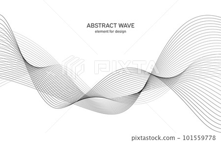 Abstract wave element for design. Digital frequency track equalizer. Stylized line art background. Vector illustration. Wave with lines created using blend tool. Curved wavy line, smooth stripe. 101559778