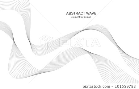 Abstract wave element for design. Digital frequency track equalizer. Stylized line art background. Vector illustration. Wave with lines created using blend tool. Curved wavy line, smooth stripe. 101559788