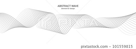 Abstract wave element for design. Digital frequency track equalizer. Stylized line art background. Vector illustration. Wave with lines created using blend tool. Curved wavy line, smooth stripe. 101559815