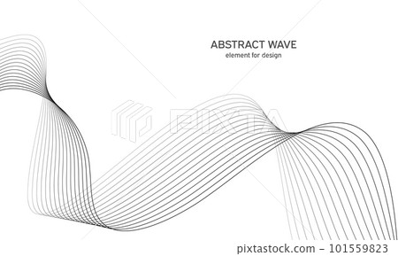 Abstract wave element for design. Digital frequency track equalizer. Stylized line art background. Vector illustration. Wave with lines created using blend tool. Curved wavy line, smooth stripe. 101559823