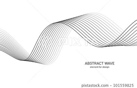 Abstract wave element for design. Digital frequency track equalizer. Stylized line art background. Vector illustration. Wave with lines created using blend tool. Curved wavy line, smooth stripe. 101559825