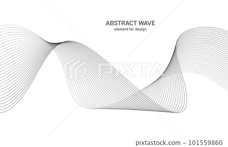 Abstract wave element for design. Digital frequency track equalizer. Stylized line art background. Vector illustration. Wave with lines created using blend tool. Curved wavy line, smooth stripe. 101559860
