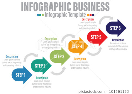 Vector infographic template Arrows for six paper label, diagram, graph, presentation. Business concept with 6 options. Blank space for content, step for step, timeline, workflow, marketing, web Vector infographic template Arrows for six paper label, diagram, graph, presentation. Business concept with 6 options. Blank space for content, step for step, timeline, workflow, marketing, web 101561153