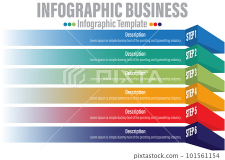 Modern colorful 3d chart 6 Step or six option, graph. Template for diagram, presentation and chart. Infographics elements. Vector illustration. 101561154