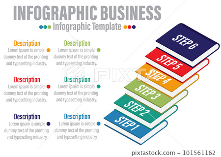 3D stairs books infographic vector illustration. 6 steps business process concept. 3D stairs books infographic vector illustration. 6 steps business process concept. 101561162
