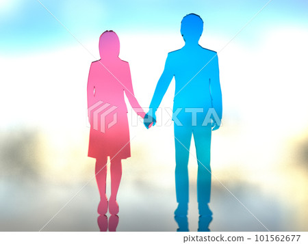 年輕男女牽手的剪影 清晰的 3D 插圖水平 101562677