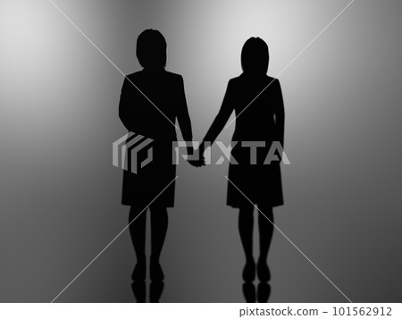 女性手牽手的輪廓深色 3D 插圖水平 101562912
