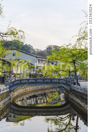 The townscape of Kinosaki Onsen in the early morning, the tasteful weeping willows The townscape of Kinosaki Onsen in the early morning, the tasteful weeping willows 101563024