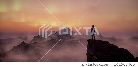 Adventure Man on top of Rocky Mountain Landscape. Adventure Man on top of Rocky Mountain Landscape. 101563469