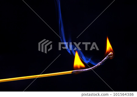 Flashed and burning wooden match on a dark background close-up Flashed and burning wooden match on a dark background close-up 101564386
