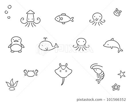 一組簡單的海洋生物(畫線) 一組簡單的海洋生物(畫線) 101566352