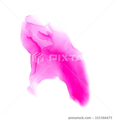 Watercolour drawing of abstract shape. White background, different tints and shades of red and purple with brighter and darker areas make illusion of deepness and 3D effect. For textile scrapbooking.  101566875