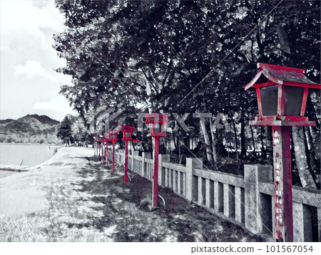 A picture drawn in black and white and red 101567054