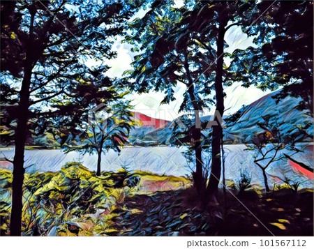 美麗的湖邊自然 101567112