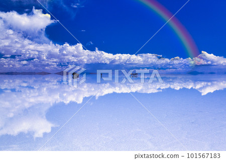 Rainbow over Mirror Lake Uyuni Salt Flat 101567183