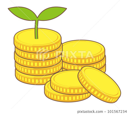 年輕的葉子和堆疊硬幣的插圖素材 年輕的葉子和堆疊硬幣的插圖素材 101567234