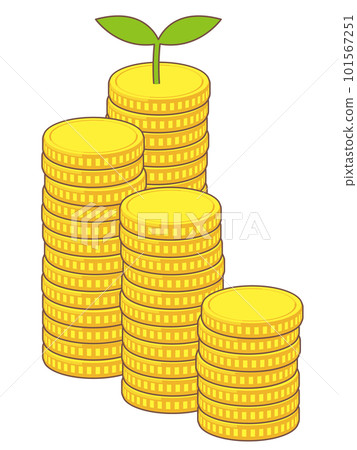 年輕的葉子和堆疊硬幣的插圖素材 年輕的葉子和堆疊硬幣的插圖素材 101567251