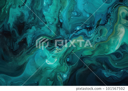 A stunning blend of blue and green paint creates an abstract and dynamic artwork. The perfect addition to a fashion or creative design project. AI Generative. A stunning blend of blue and green paint creates an abstract and dynamic artwork. The perfect addition to a fashion or creative design project. AI Generative. 101567502