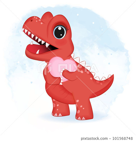 Cute Little Red Dinosaur, Primeval animal cartoon illustration 101568748
