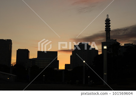 橫濱港未來摩天大樓的傍晚剪影 101569604