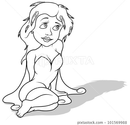 Drawing of a Forest Fairy Sitting on the Ground 101569988