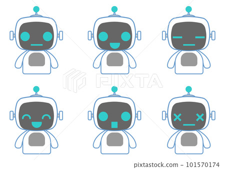 一組可愛的聊天機器人面孔 一組可愛的聊天機器人面孔 101570174
