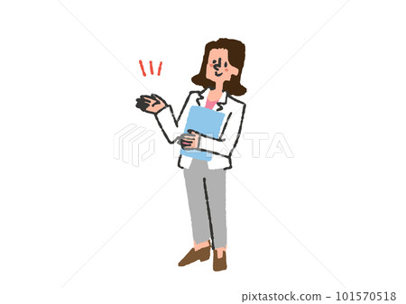 Full-body illustration material of an office casual woman explaining 101570518