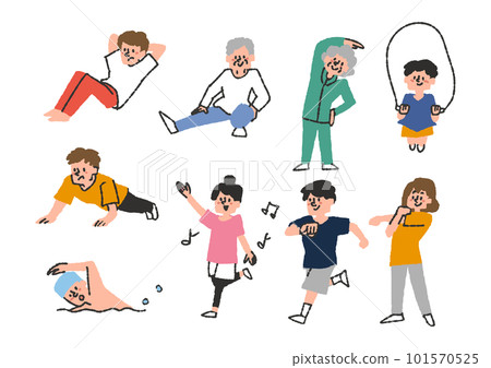不同年齡段的人做運動的插圖素材集 不同年齡段的人做運動的插圖素材集 101570525